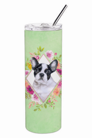 French Bulldog Green Flowers Double Walled Stainless Steel Travel Mug