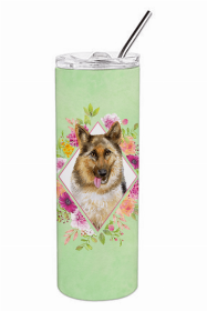 German Shepherd #1 Green Flowers Double Walled Stainless Steel Travel Mug