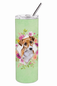 Jack Russell Terrier #1 Green Flowers Double Walled Stainless Steel Travel Mug