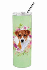 Jack Russell Terrier 1 #2 Green Flowers Double Walled Stainless Steel Travel Mug