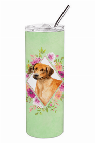 Rhodesian Ridgeback Green Flowers Double Walled Stainless Steel Travel Mug