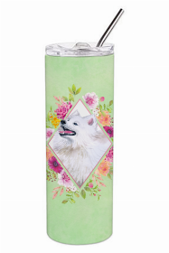 Samoyed Green Flowers Double Walled Stainless Steel Travel Mug