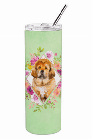 Mastiff - Tibetan - Puppy Green Flowers Double Walled Stainless Steel Travel Mug