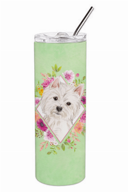 West Highland White Terrier Flowers Double Walled Stainless Steel Travel Mug