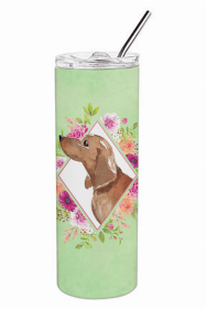 Dachshund Green Flowers Double Walled Stainless Steel Travel Mug