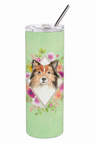 Sheltie Green Flowers Double Walled Stainless Steel Travel Mug