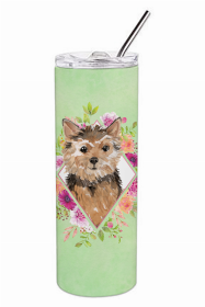 Norwich Terrier Green Flowers Double Walled Stainless Steel Travel Mug