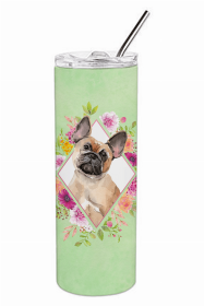 French Bulldog - Fawn Green Flowers Double Walled Stainless Steel Travel Mug