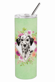 Dalmatian 1 Green Flowers Double Walled Stainless Steel Travel Mug