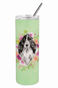 Cocker Spaniel - Parti - Black Green Flowers Double Walled Stainless Steel Travel Mug