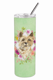 Cairn Terrier Green Flowers Double Walled Stainless Steel Travel Mug