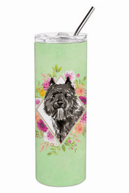 Bouvier des Flandres Green Flowers Double Walled Stainless Steel Travel Mug