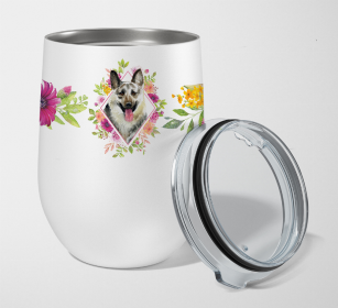 Eastern German Shepherd Pink Flowers Stainless Steel Wine Glass