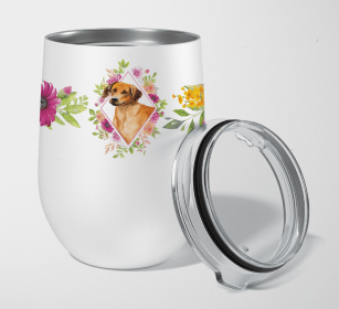 Rhodesian Ridgeback Pink Flowers Stainless Steel Wine Glass