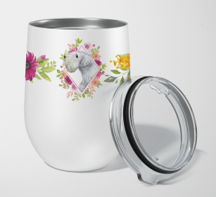 Sealyham Terrier Pink Flowers Stainless Steel Wine Glass