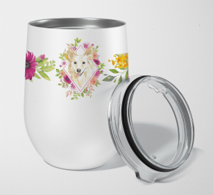 Collie - White Pink Flowers Stainless Steel Wine Glass