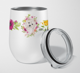 West Highland White Terrier Flowers Stainless Steel Wine Glass