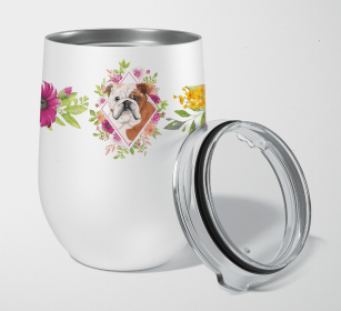 Bulldog Pink Flowers Stainless Steel Wine Glass