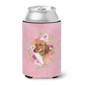 Dachshund - Red #1 Pink Flowers Portrait Can Hugger