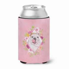 Bulldog #1 Pink Flowers Portrait Can Hugger