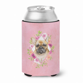 French Bulldog - Fawn Pink Flowers Portrait Can Hugger