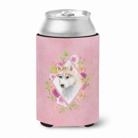 Siberian Husky - Red Pink Flowers Portrait Can Hugger