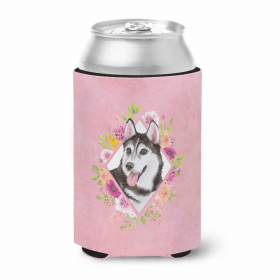 Siberian Husky #1 Pink Flowers Portrait Can Hugger