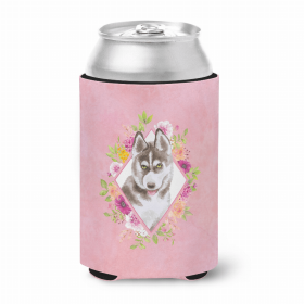 Siberian Husky #2 Pink Flowers Portrait Can Hugger