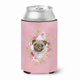 Pug - Fawn Style # 1 Pink Flowers Portrait Can Hugger