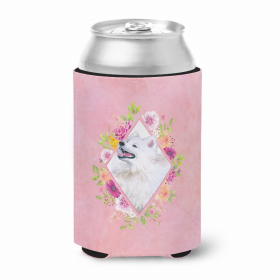 Samoyed Pink Flowers Portrait Can Hugger