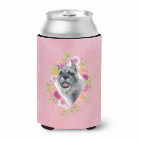 Schnauzer Pink Flowers Portrait Can Hugger