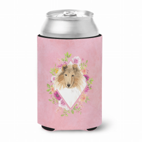 Collie Pink Flowers Portrait Can Hugger