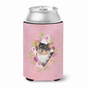 Chihuahua - Longhaired Pink Flowers Portrait Can Hugger