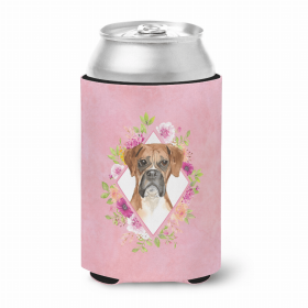 Boxer Pink Flowers Portrait Can Hugger