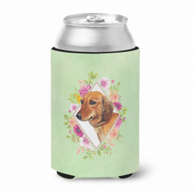 Dachshund - Red #1 Green Flowers Portrait Can Hugger