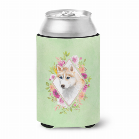 Siberian Husky - Red Green Flowers Portrait Can Hugger