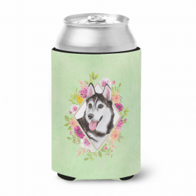 Siberian Husky #1 Green Flowers Portrait Can Hugger