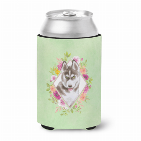 Siberian Husky #2 Green Flowers Portrait Can Hugger