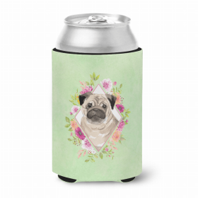 Pug Style #2 Green Flowers Portrait Can Hugger