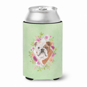 Bulldog 3 Green Flowers Portrait Can Hugger