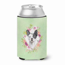 French Bulldog - Black and White Green Flowers Portrait Can Hugger