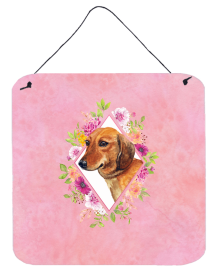 Dachshund - Red #1 Flowers Design  Wall or Door Hanging Prints