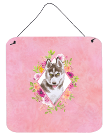 Siberian Husky #2 Flowers Design  Wall or Door Hanging Prints