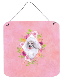 Poodle - Mini - White Flowers Design  Wall or Door Hanging Prints