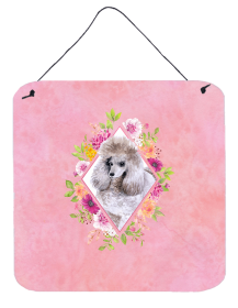 Poodle - Standard - Grey Flowers Design  Wall or Door Hanging Prints