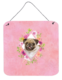 Pug - Fawn Flowers Design  Wall or Door Hanging Prints