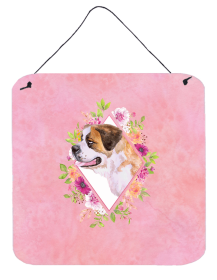 Saint Bernard #1 Flowers Design  Wall or Door Hanging Prints