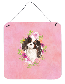 Cavalier King Charles Spaniel - Tricolor 2 Flowers Design Wall or Door Hanging Prints