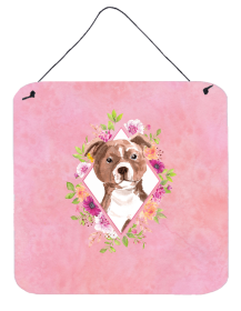 Staffordshire Bull Terrier Flowers Design  Wall or Door Hanging Prints