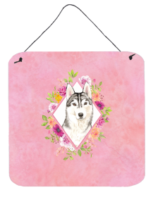 Siberian Husky Flowers Design  Wall or Door Hanging Prints